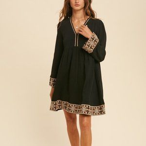 NWT Boho Vibes Cotton Embroidered V-neck Dress